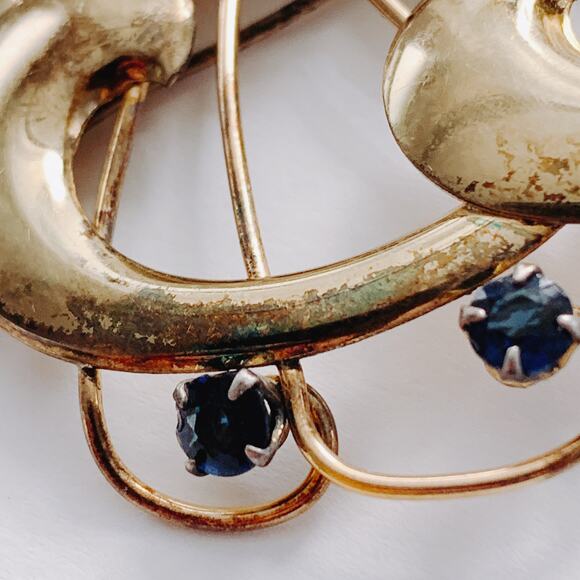 VTG Signed Harry Iskin Mid Century Gold Filled Floral Brooch Blue Rhinestone 40s - Picture 15 of 15